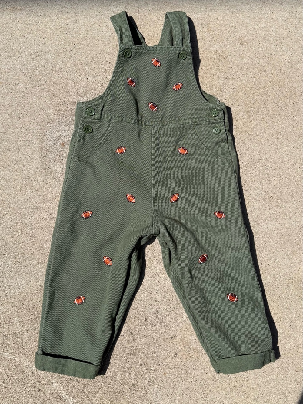 Little Me Toddler Boys Football Overalls Size 24M Green Embroidered Snap Inseam